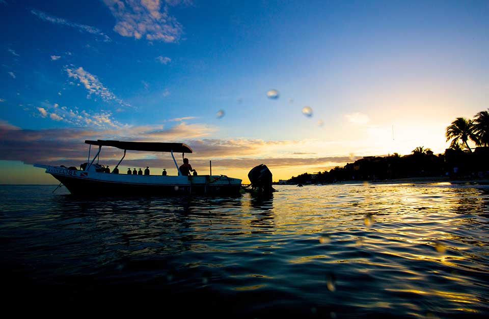 Dive Mike boat at sunset